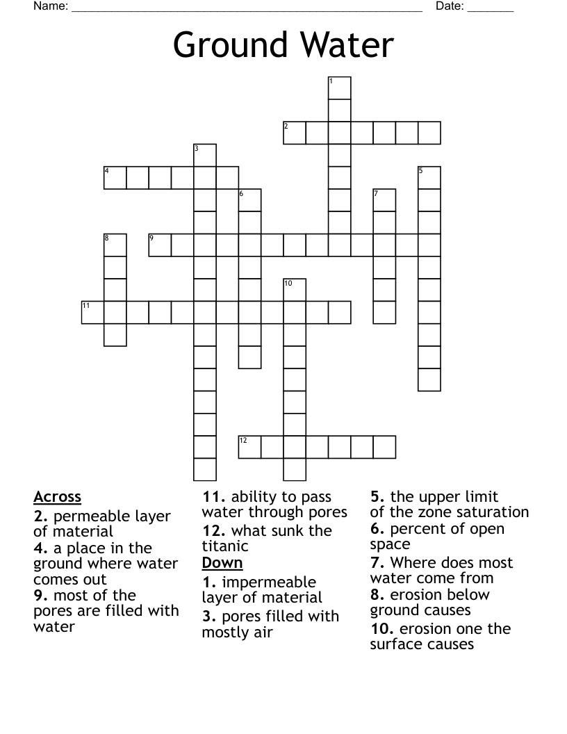 Ground Water Crossword
