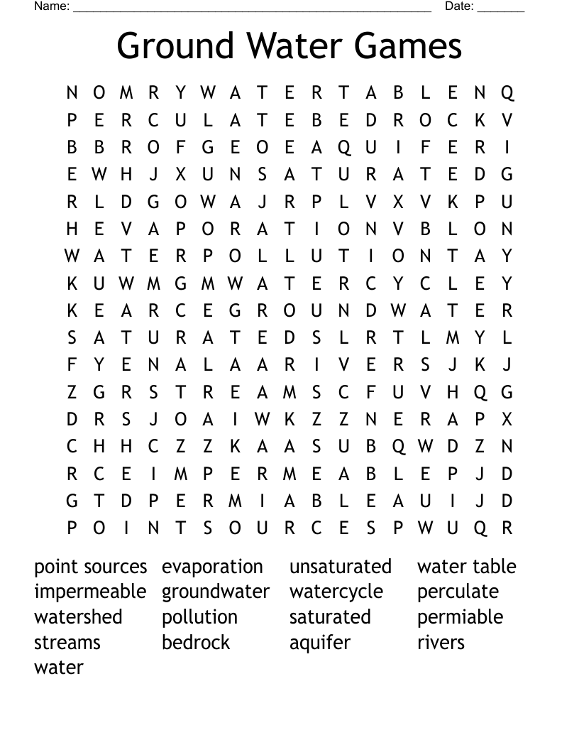 Ground Water Games Word Search