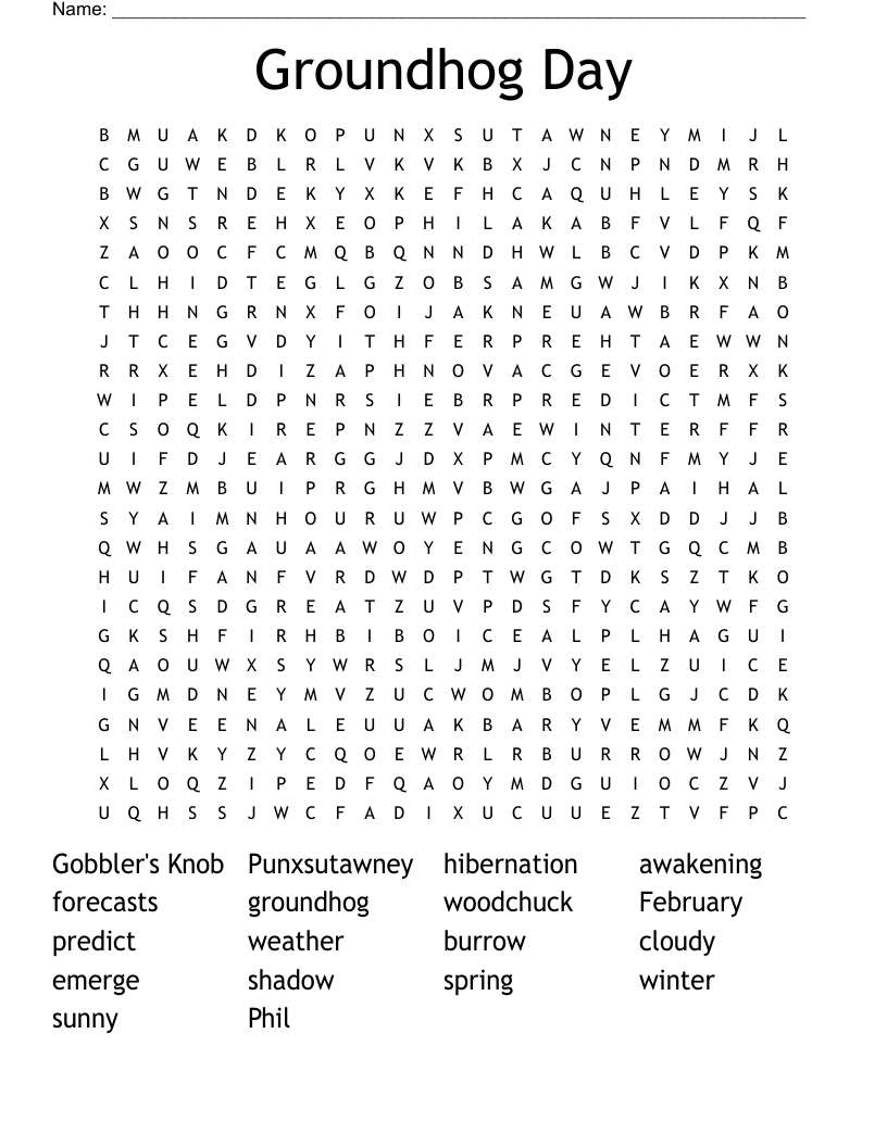 Groundhog Day Word Search