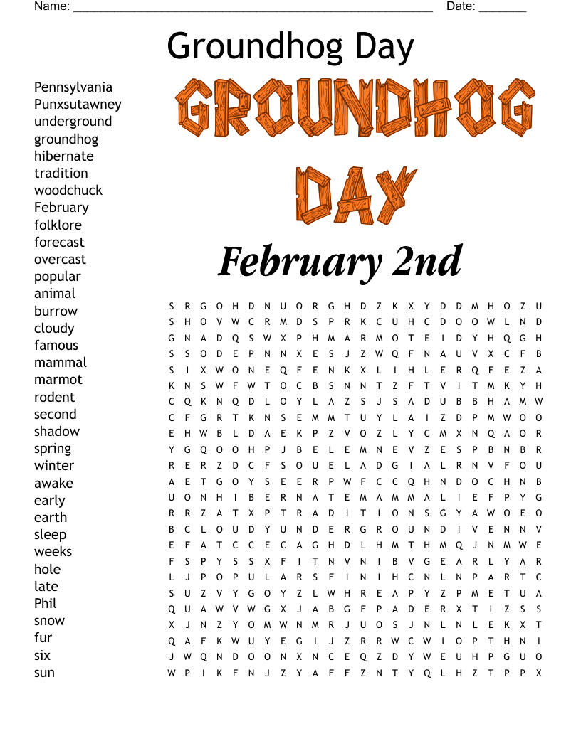 Groundhog Day Word Search