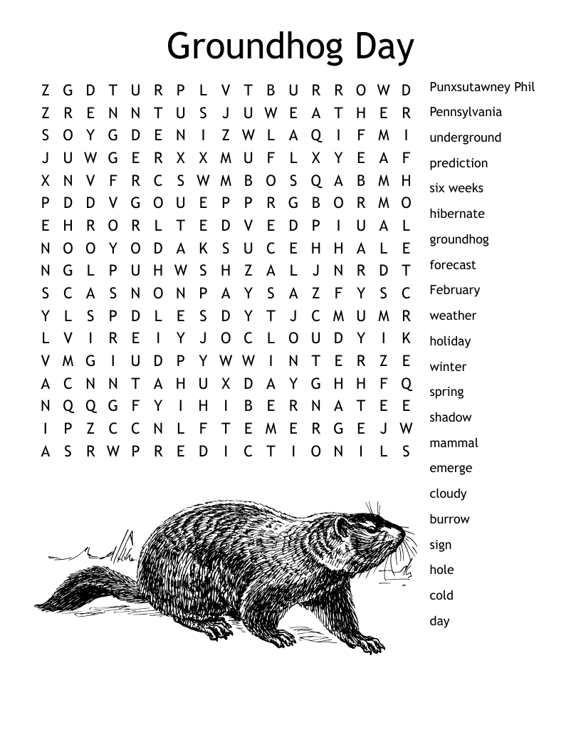 Groundhog Day Word Search