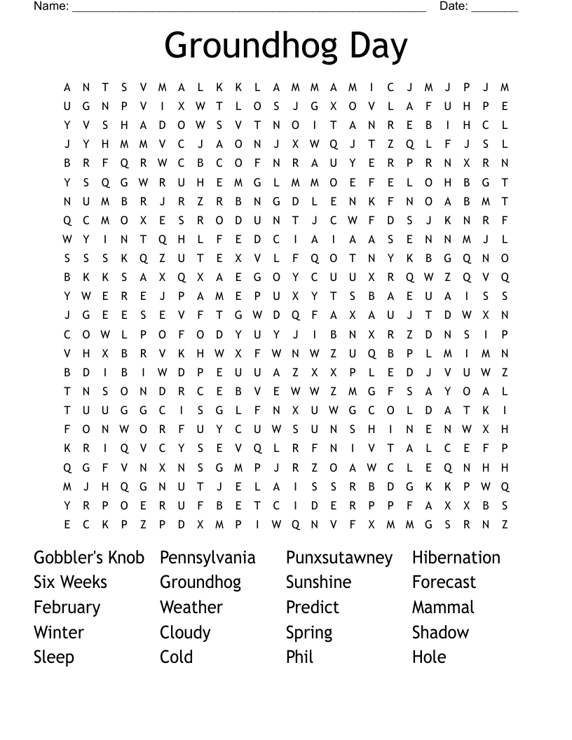Groundhog Day Word Search