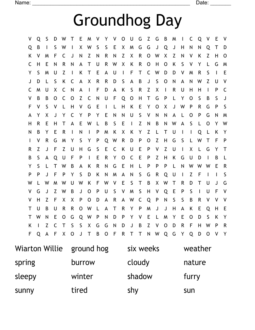 Groundhog Day Word Search