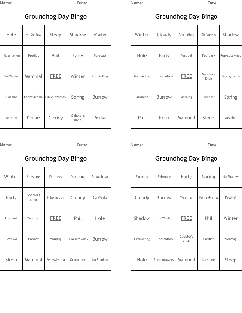 Groundhog Day Bingo