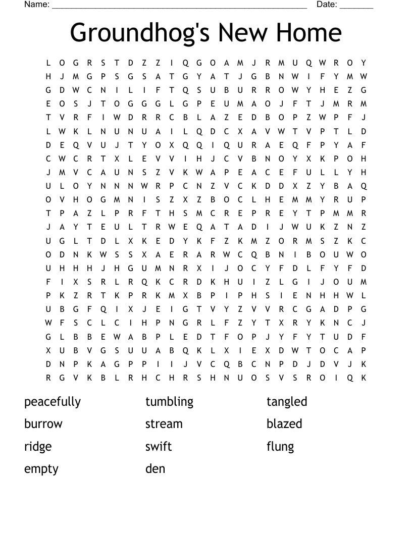 Groundhog's New Home Word Search