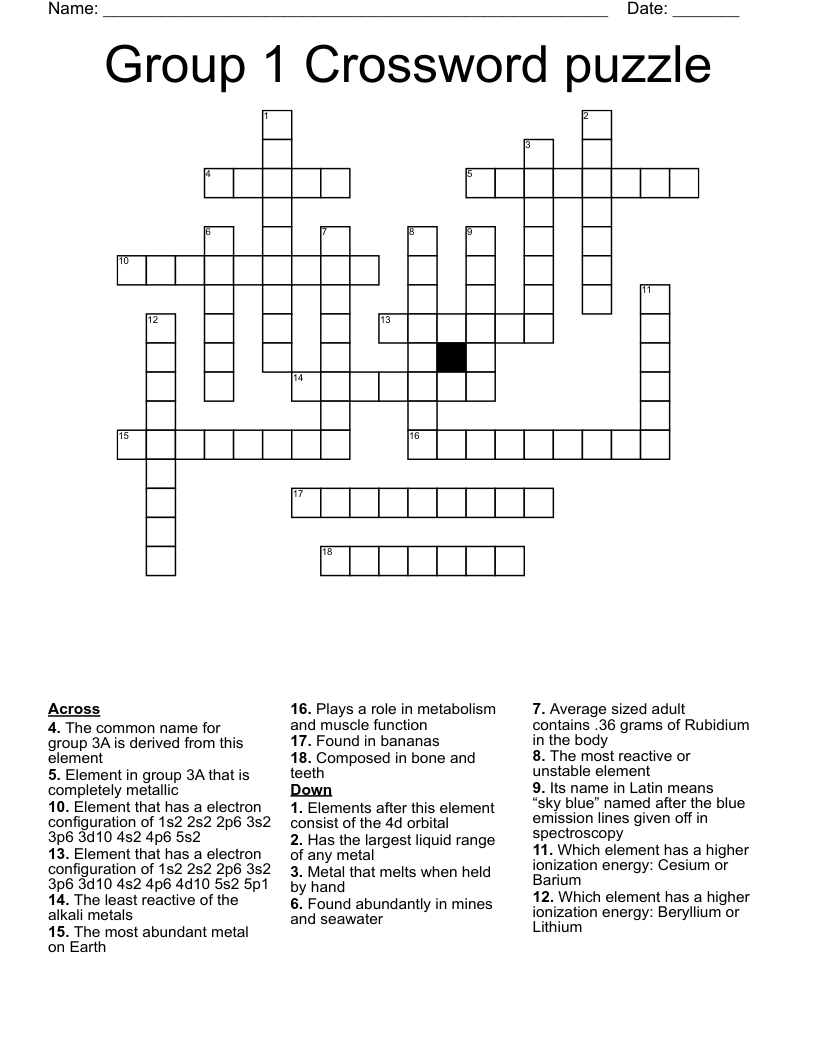Group 1 Crossword puzzle