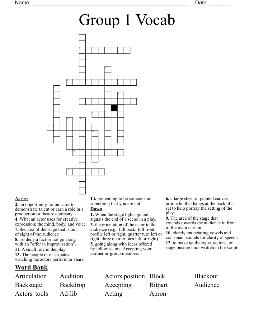 Group 1 Vocab Crossword