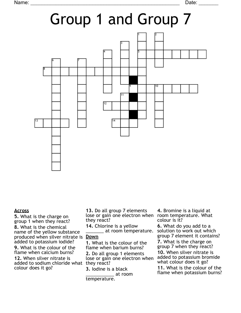 Group 1 and Group 7 Crossword