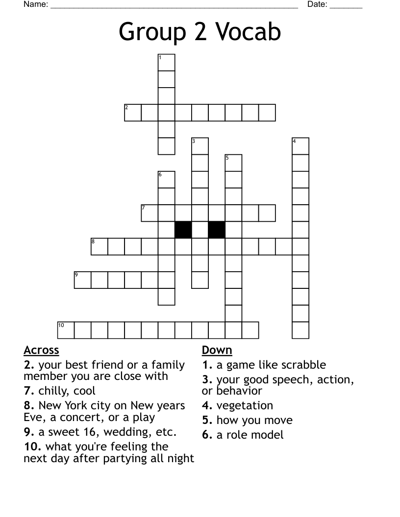 Group 2 Vocab Crossword