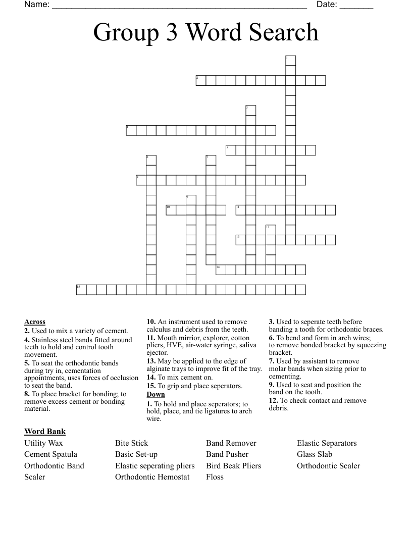 Group 3 Word Search  Crossword