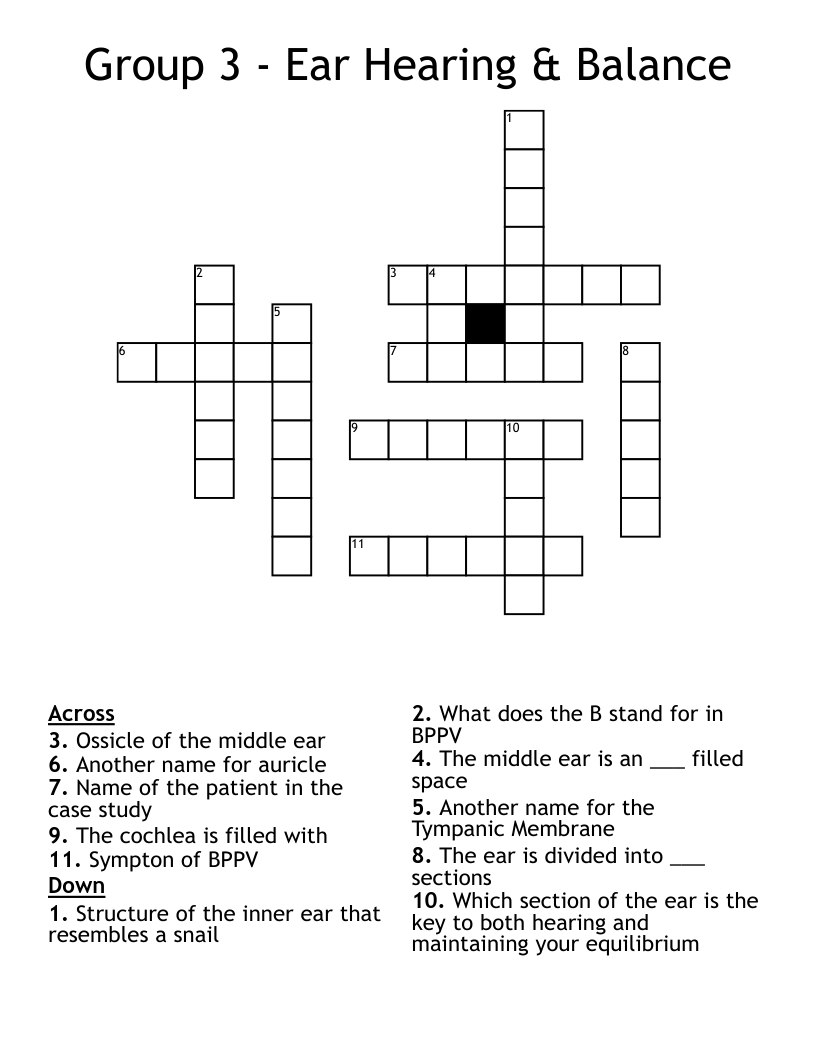 Group 3 - Ear Hearing & Balance Crossword