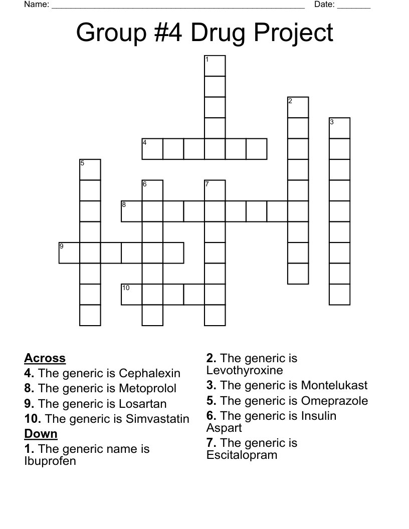 Group #4 Drug Project Crossword
