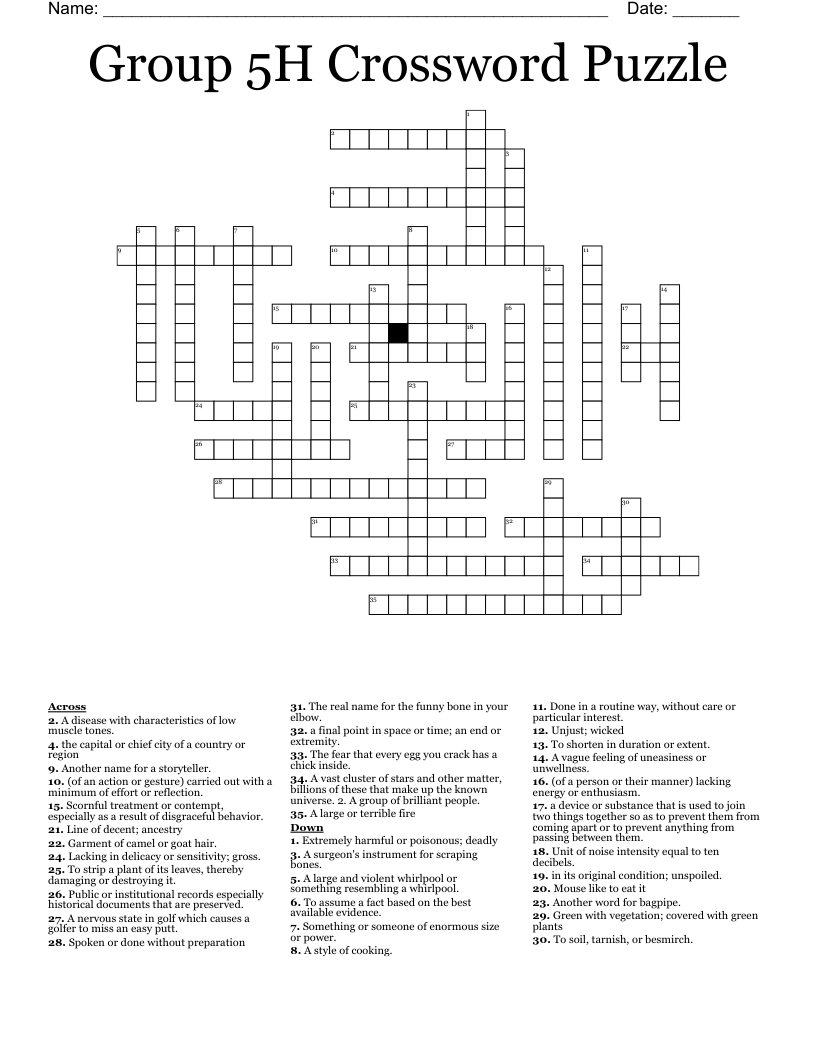 Group 5H Crossword Puzzle