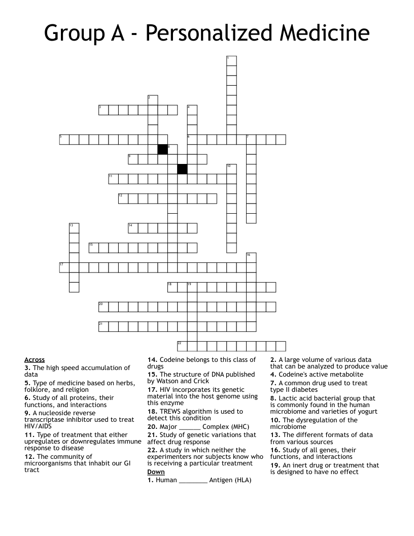 Group A - Personalized Medicine Crossword