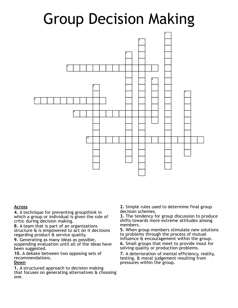 Group Decision Making  Crossword