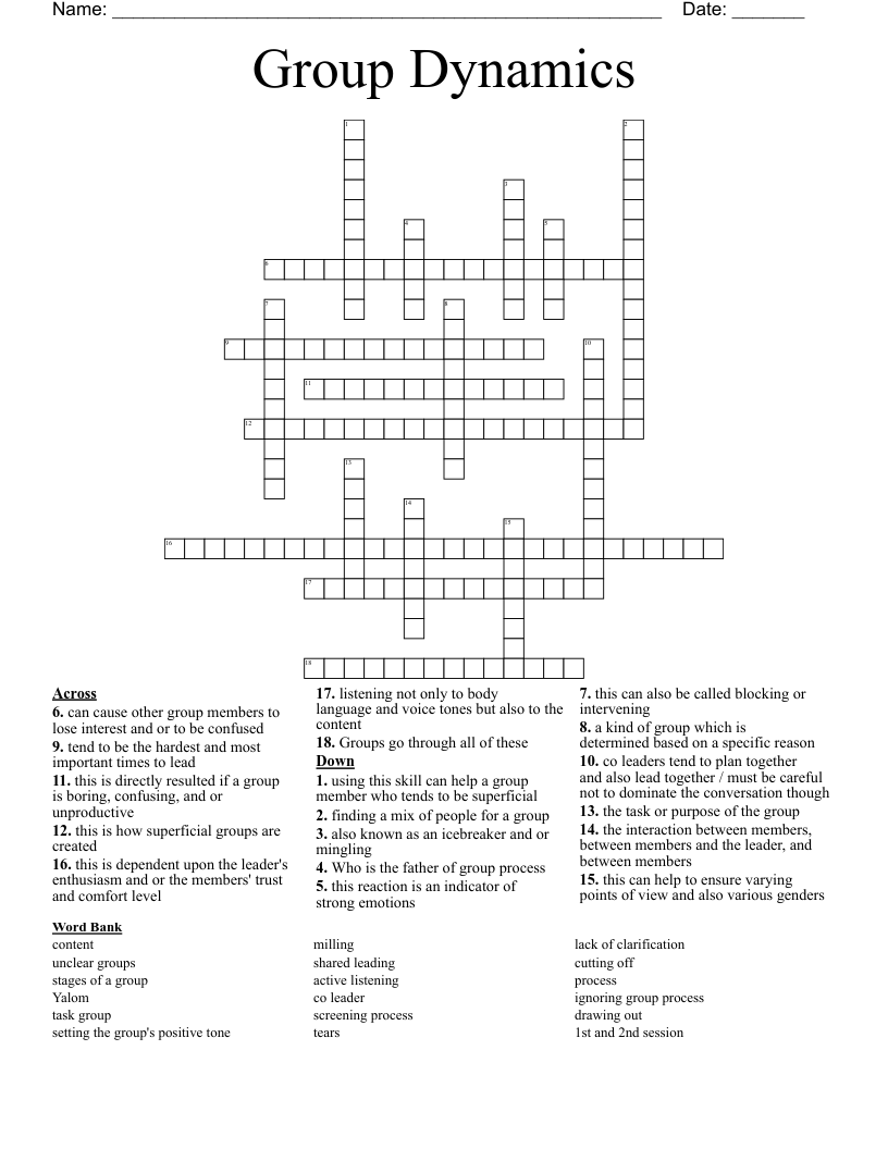 Group Dynamics  Crossword