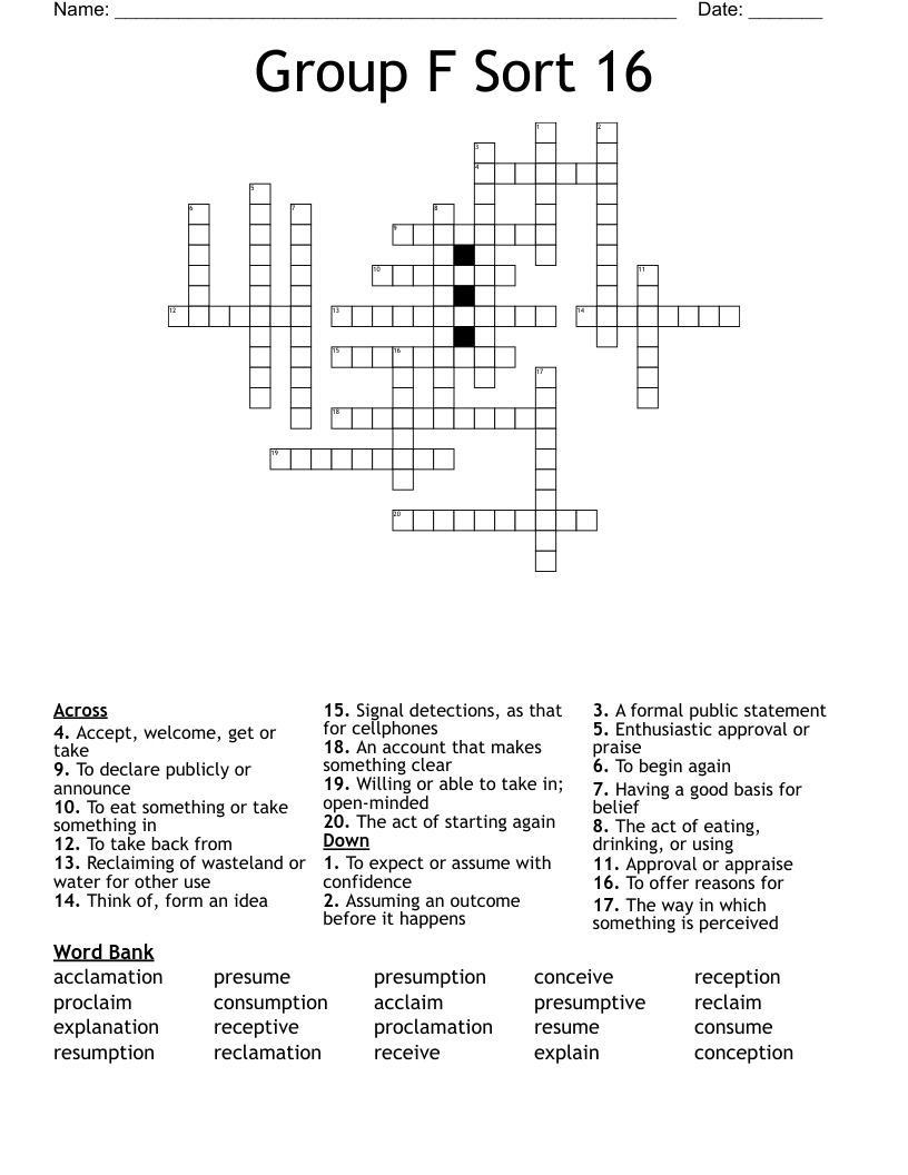 Group F Sort 16 Crossword