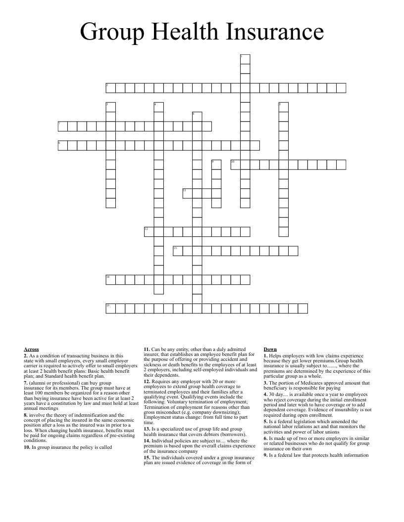 Group Health Insurance Crossword
