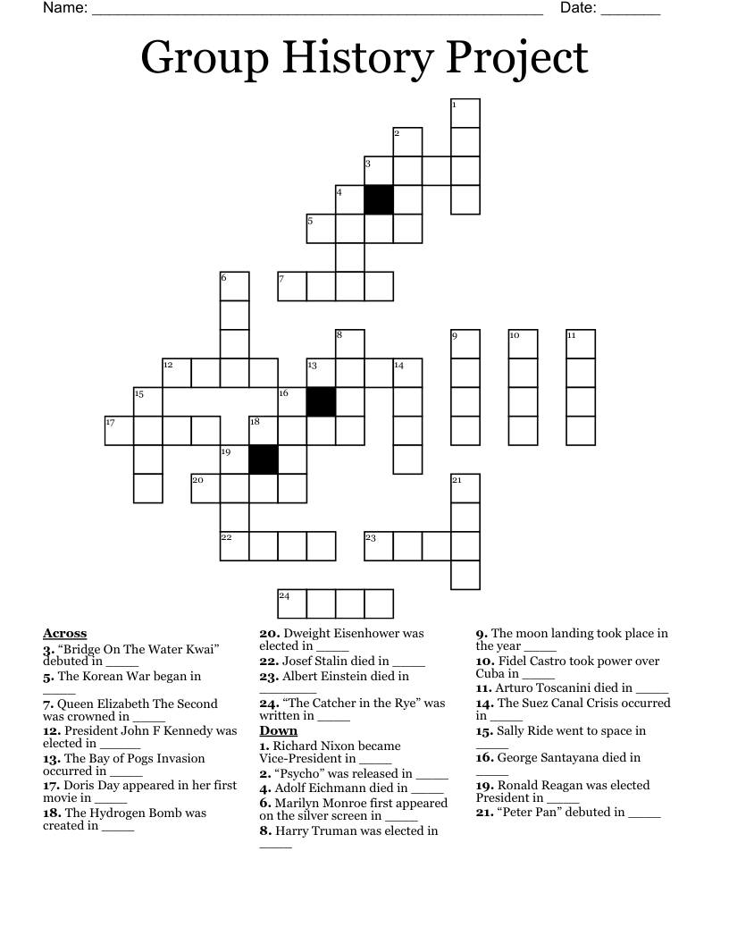 Group History Project Crossword