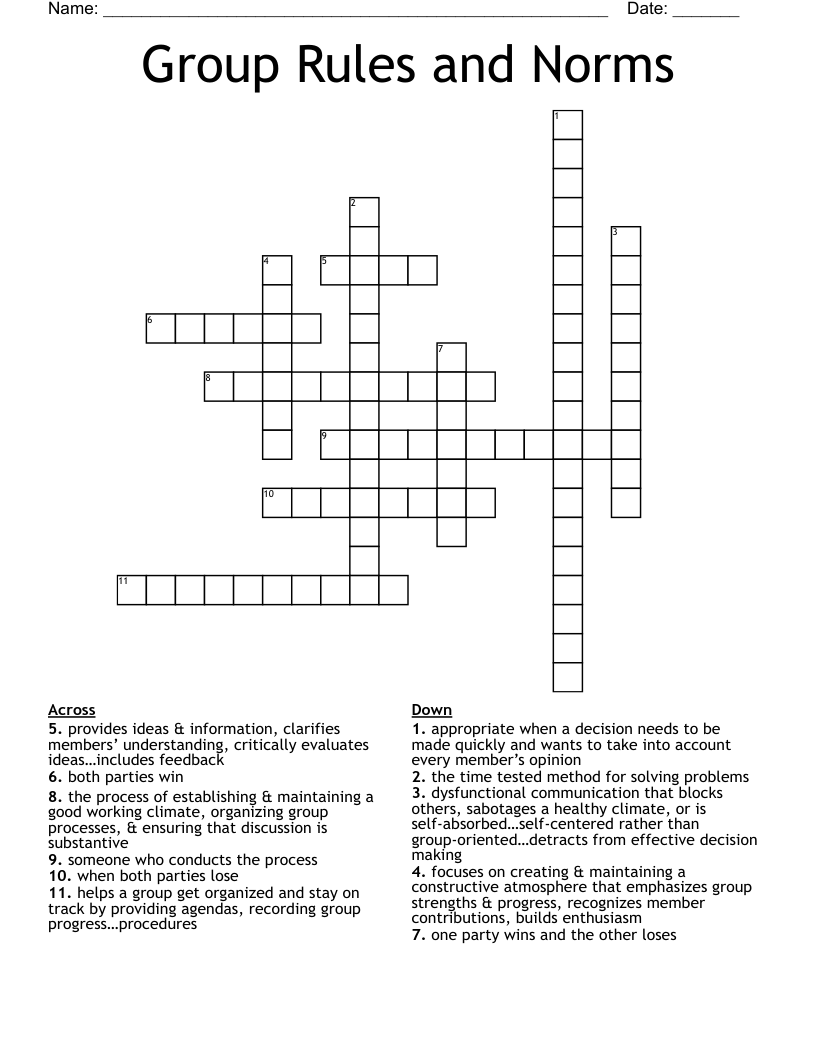 Group Rules and Norms Crossword
