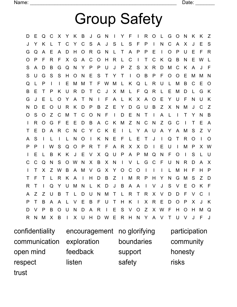 Group Safety Word Search