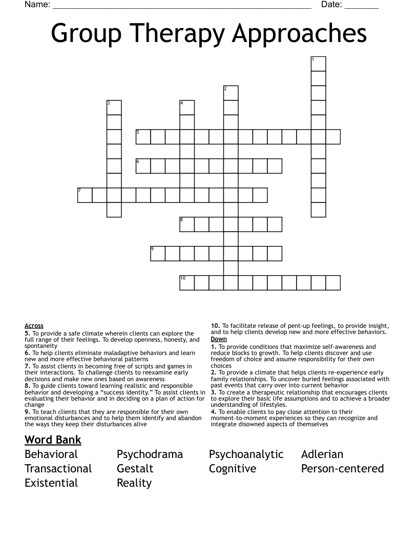 Group Therapy Approaches  Crossword