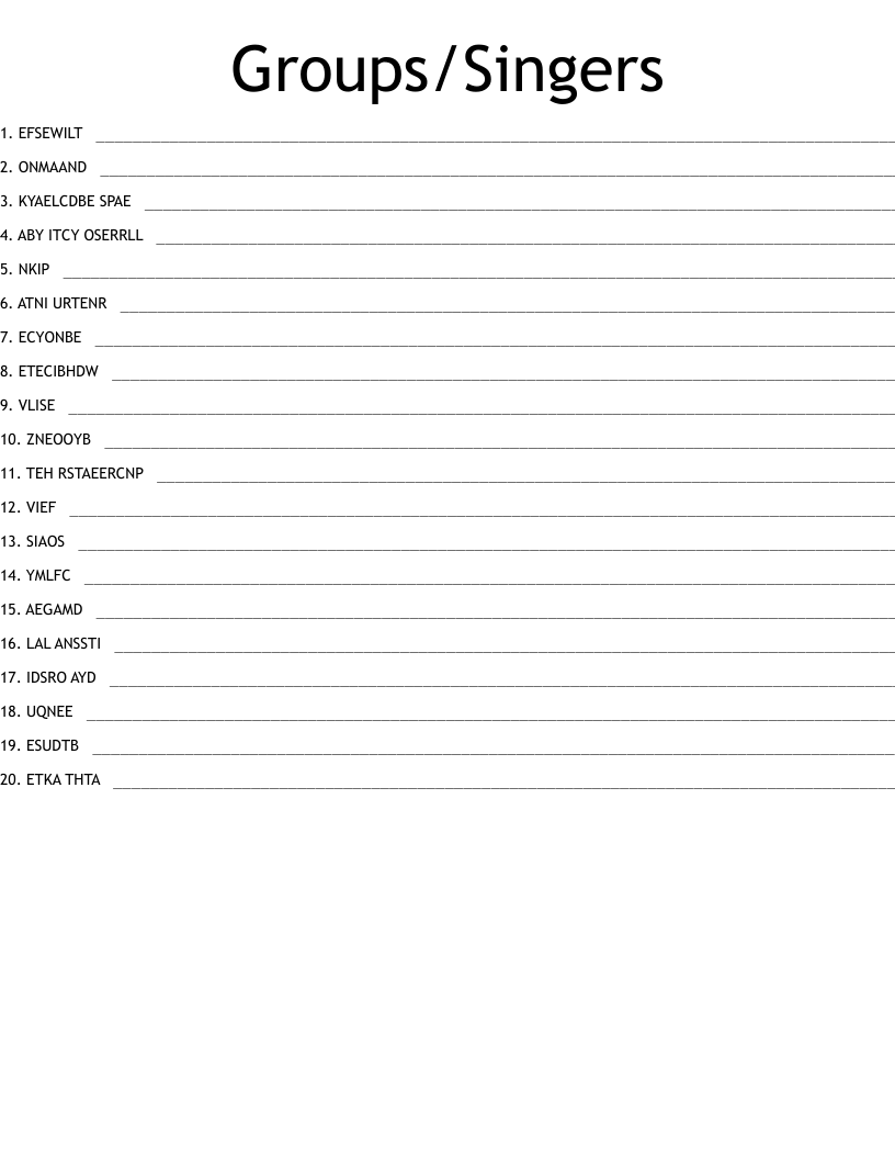 Groups/Singers Word Scramble