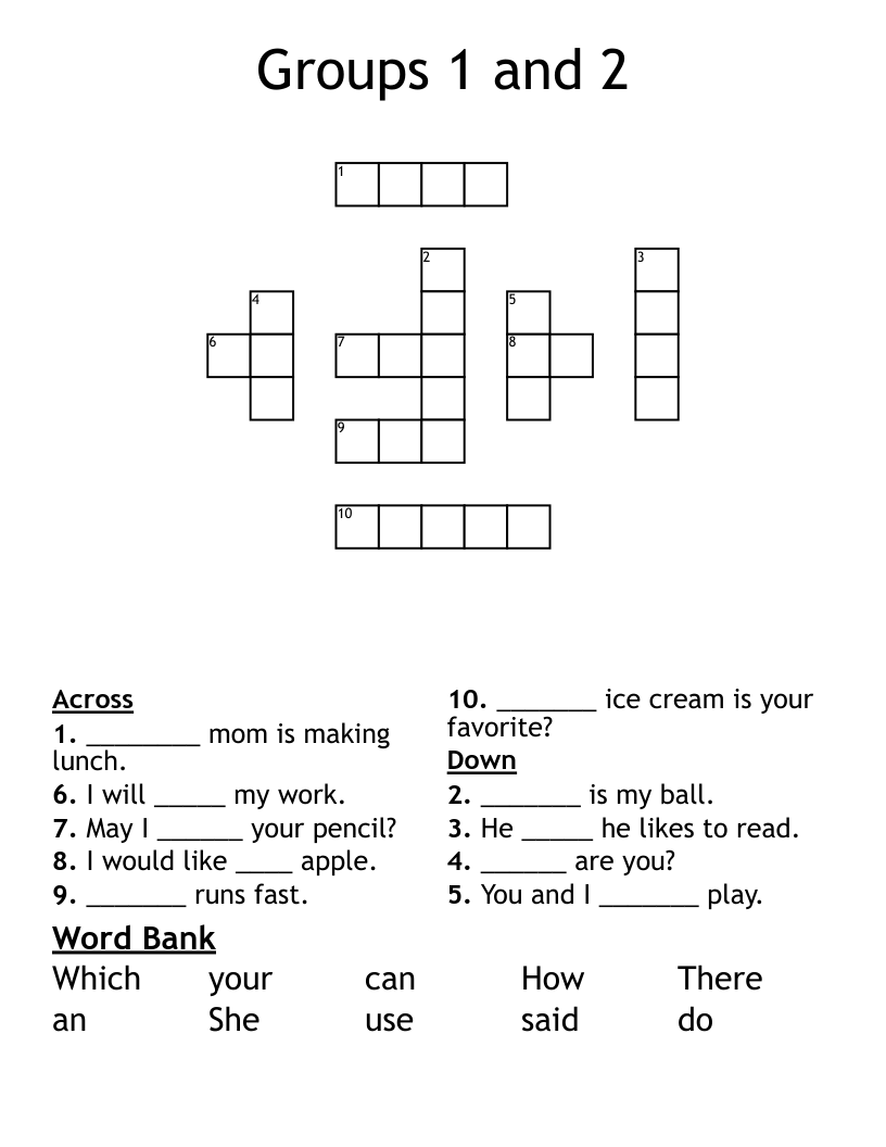 Groups 1 and 2 Crossword
