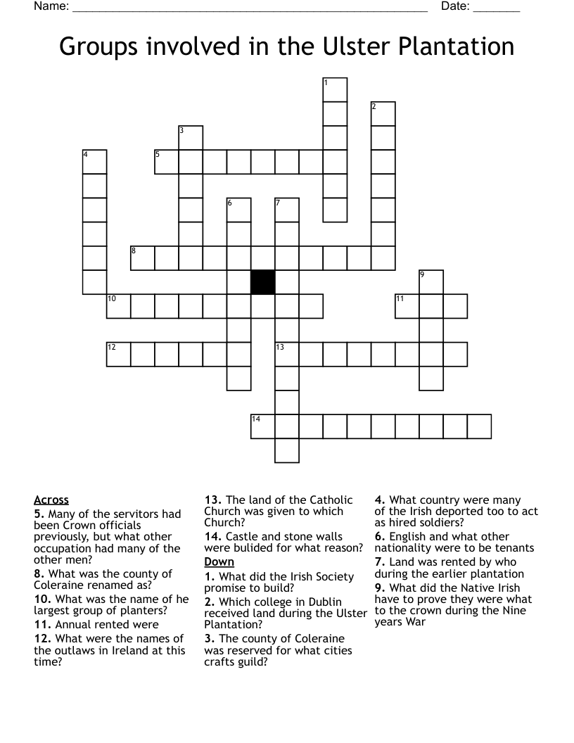 Groups involved in the Ulster Plantation Crossword