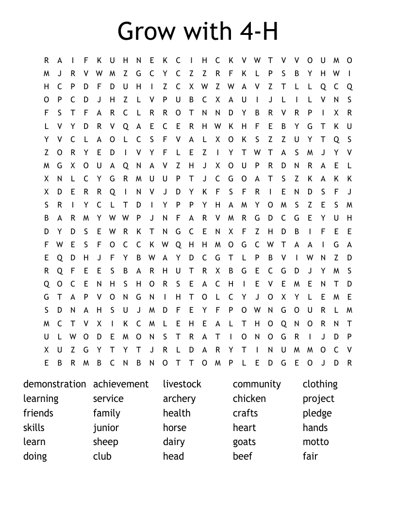 Grow with 4-H Word Search
