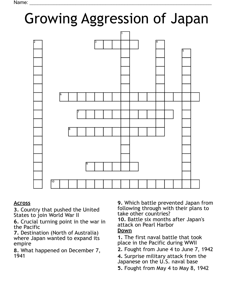 Growing Aggression of Japan Crossword