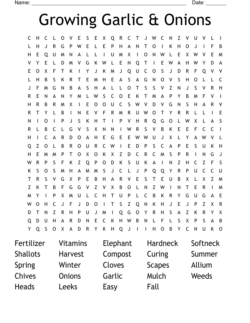 Growing Garlic & Onions Word Search