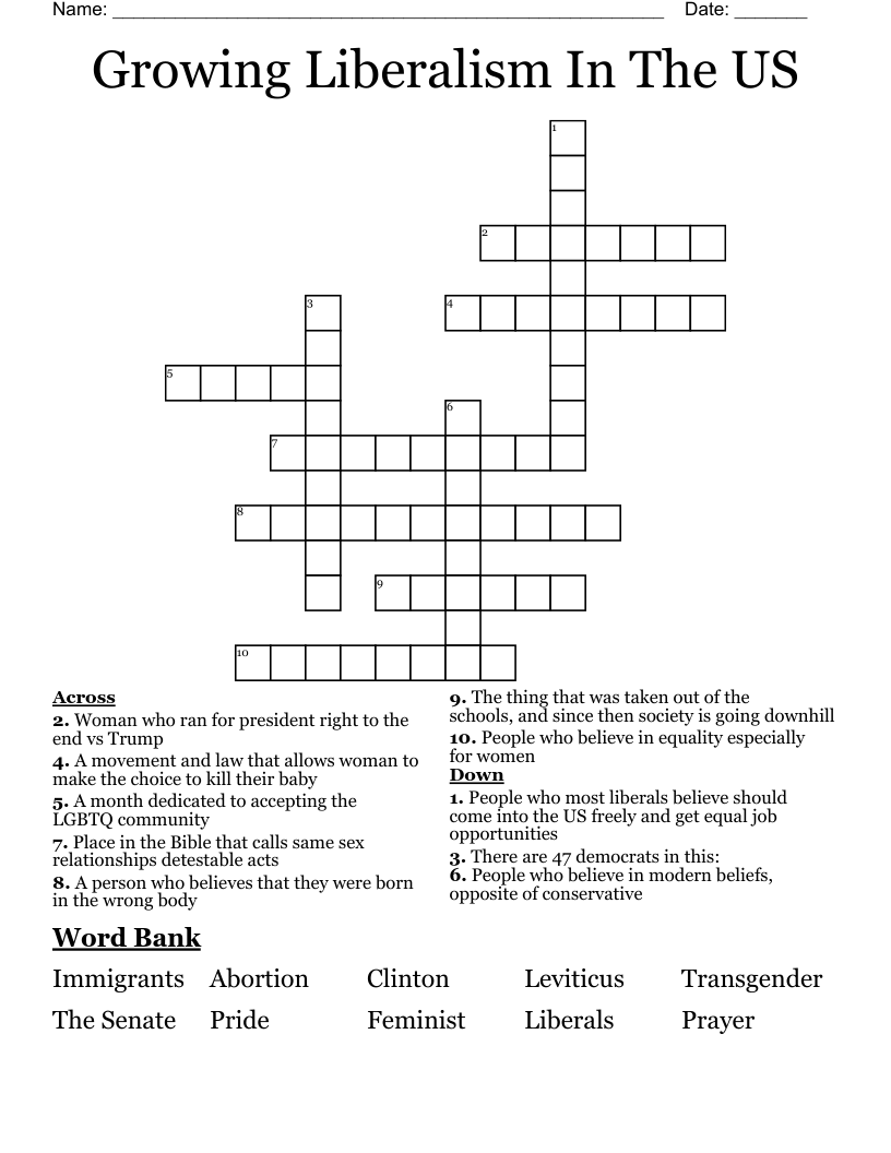 Growing Liberalism In The US Crossword