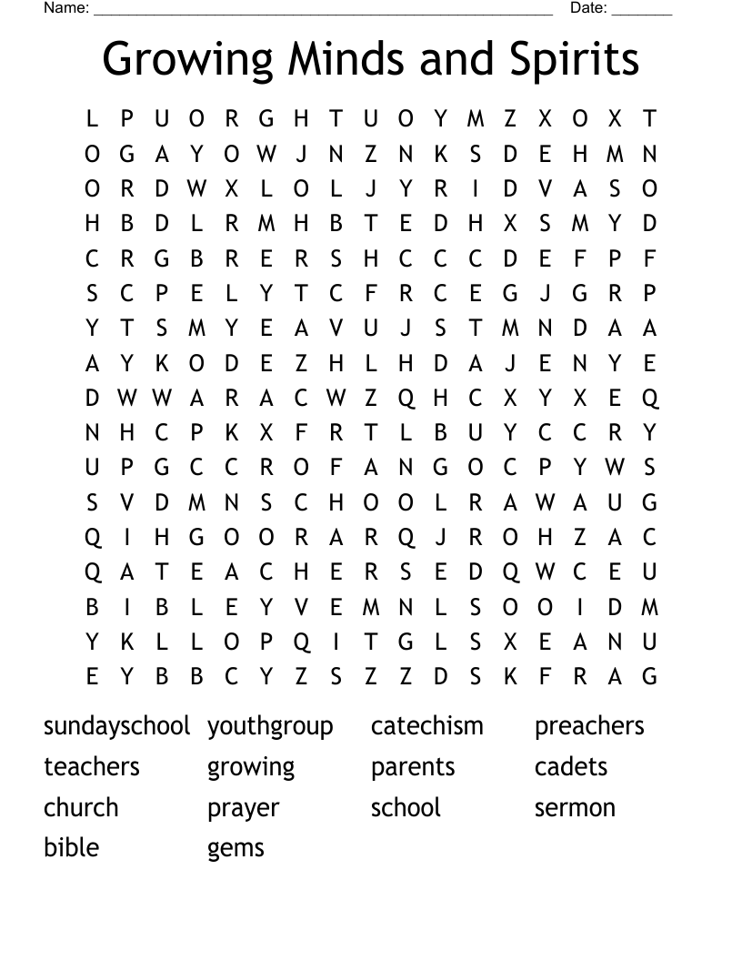 Growing Minds and Spirits Word Search