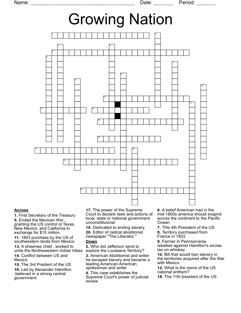Growing Nation Crossword