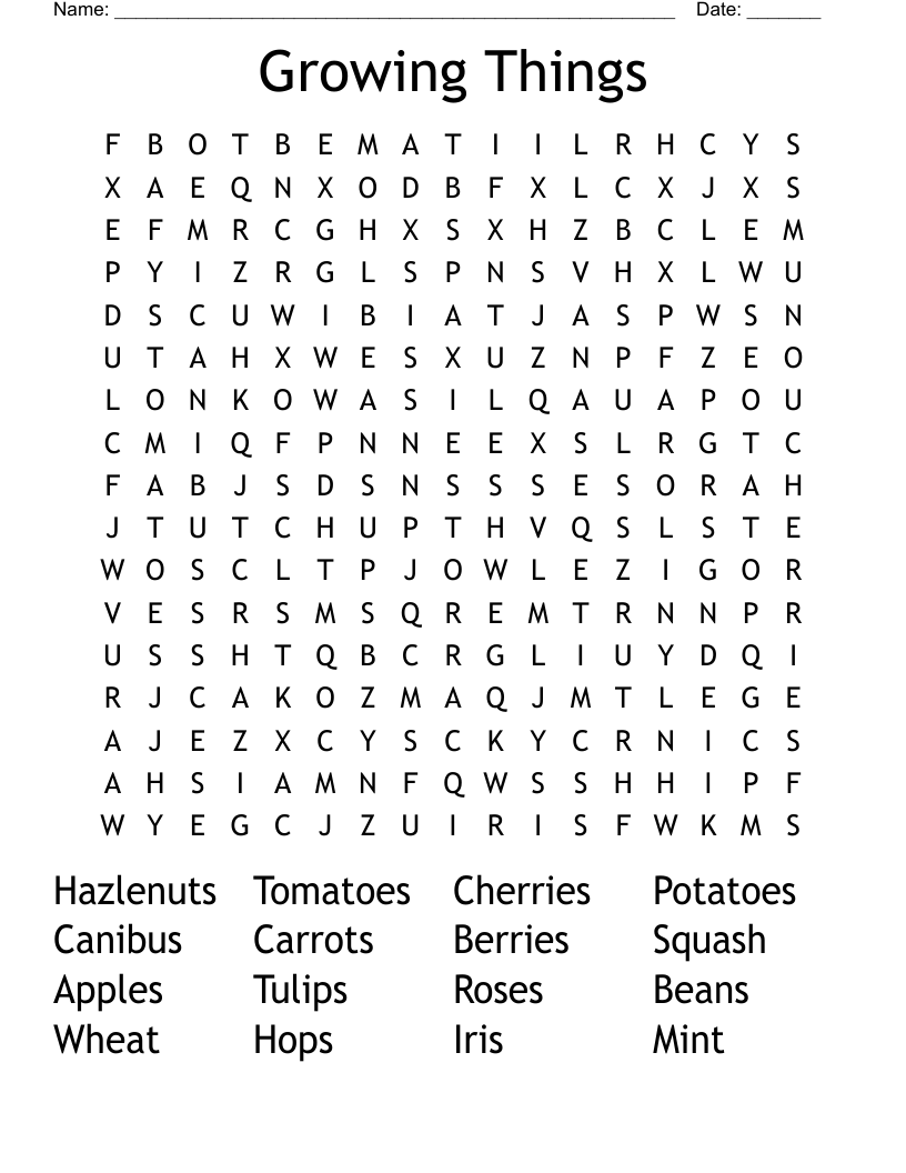 Growing Things Word Search