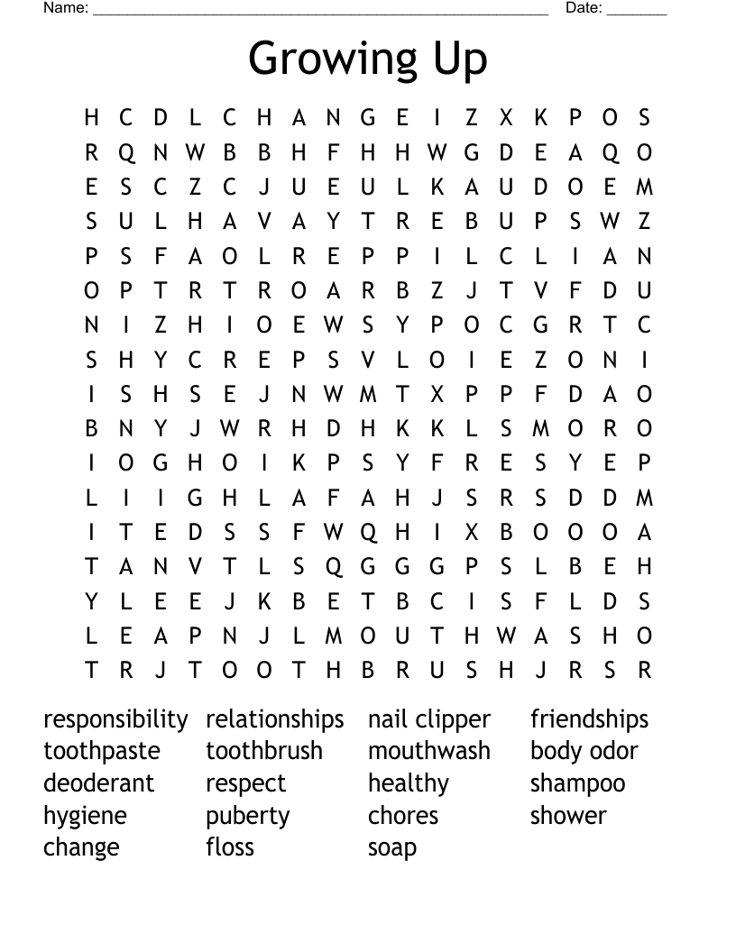 Growing Up  Word Search