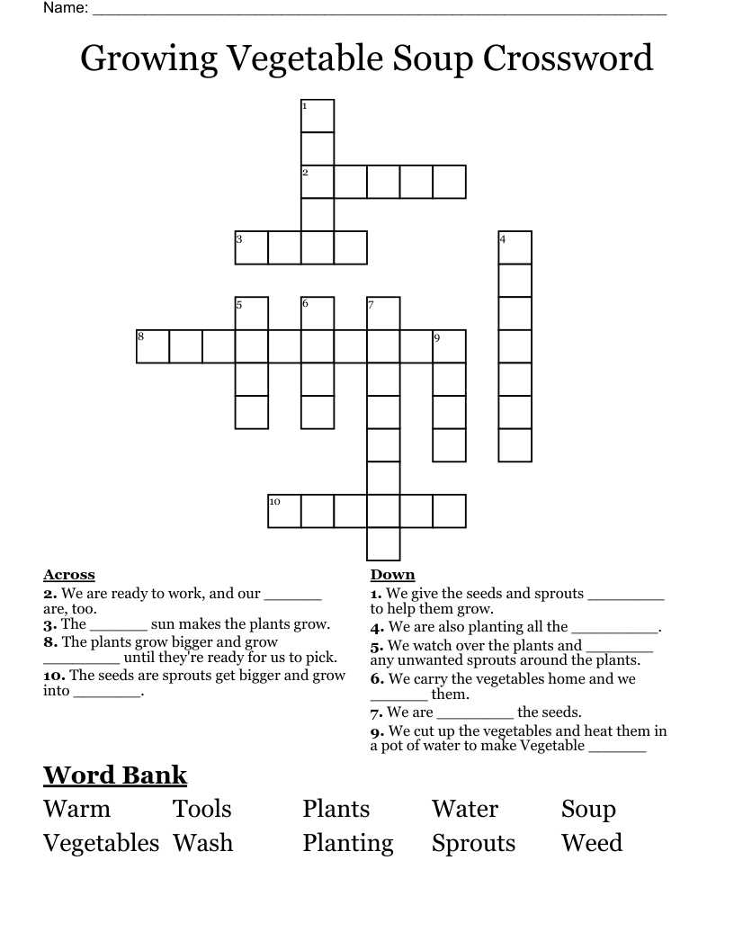 Growing Vegetable Soup Crossword 