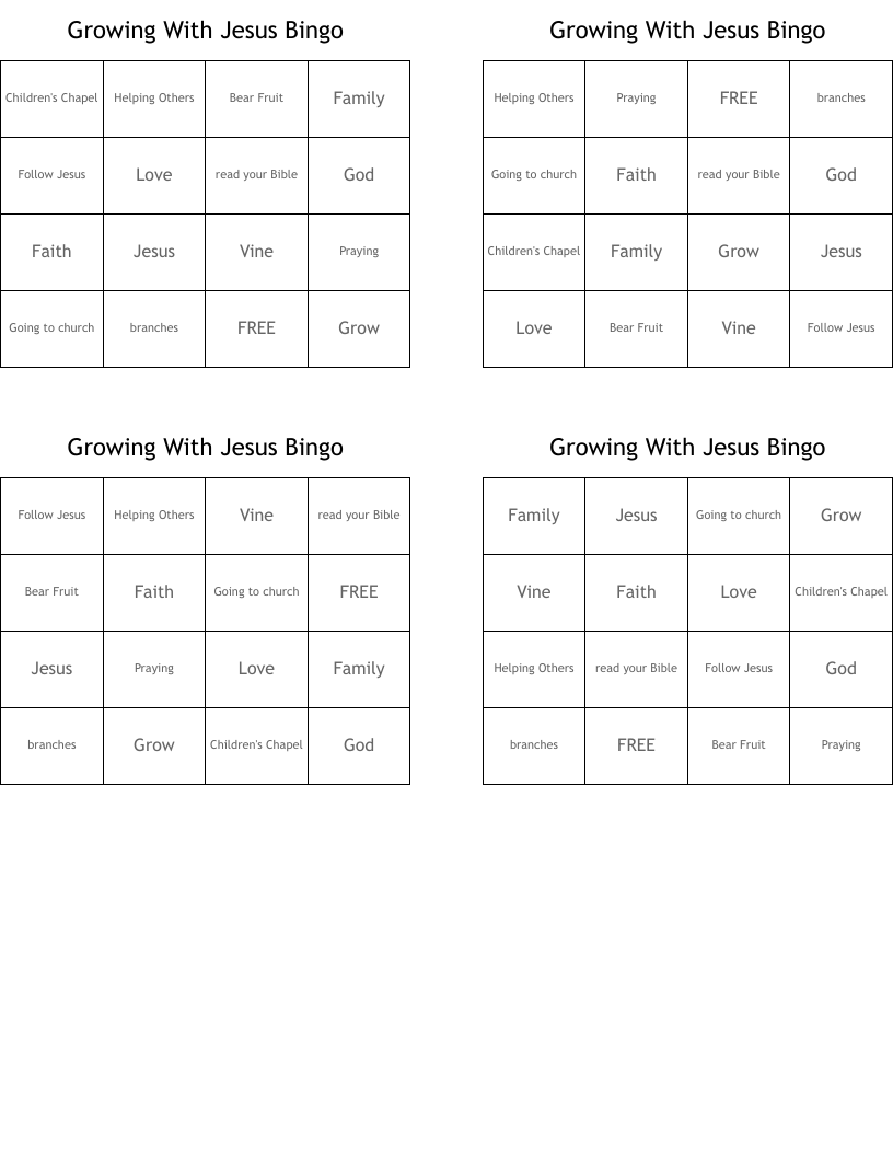 Growing With Jesus Bingo