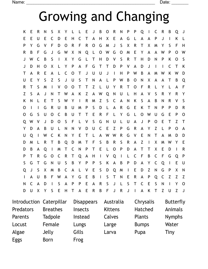 Growing and Changing Word Search