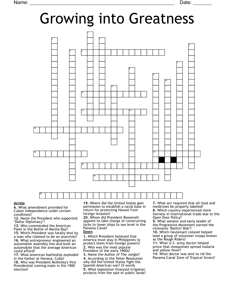 Growing into Greatness Crossword