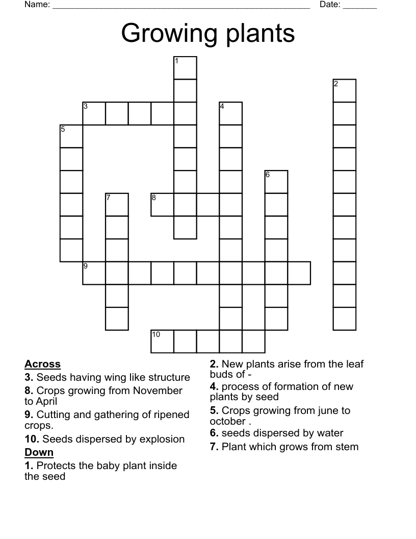 Growing plants Crossword