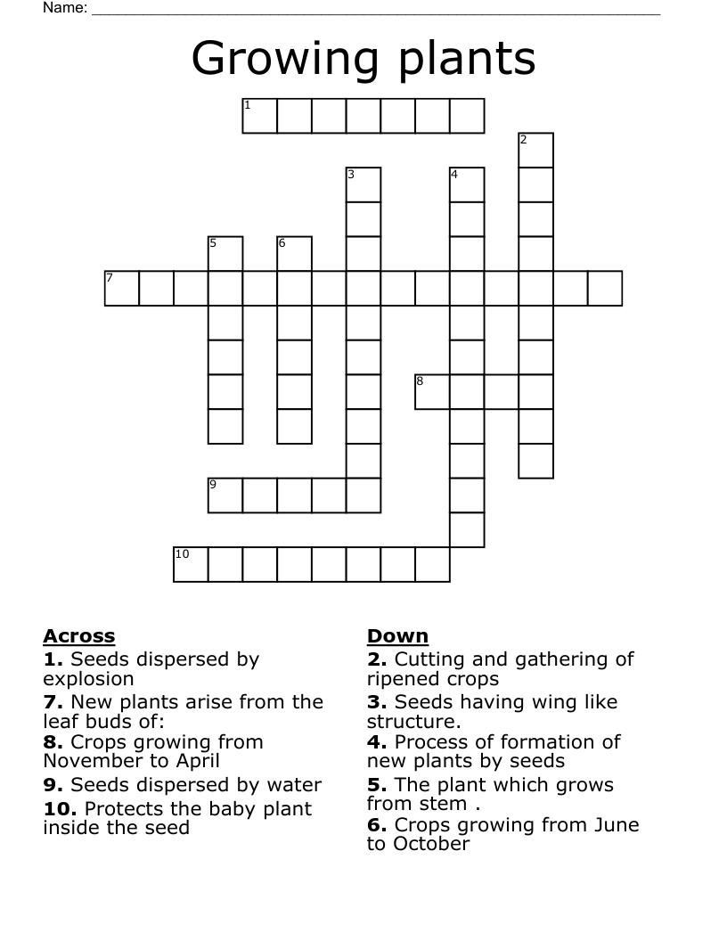 Growing plants  Crossword