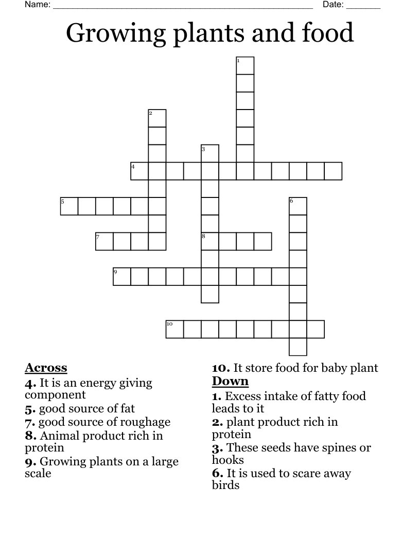 Growing plants and food Crossword