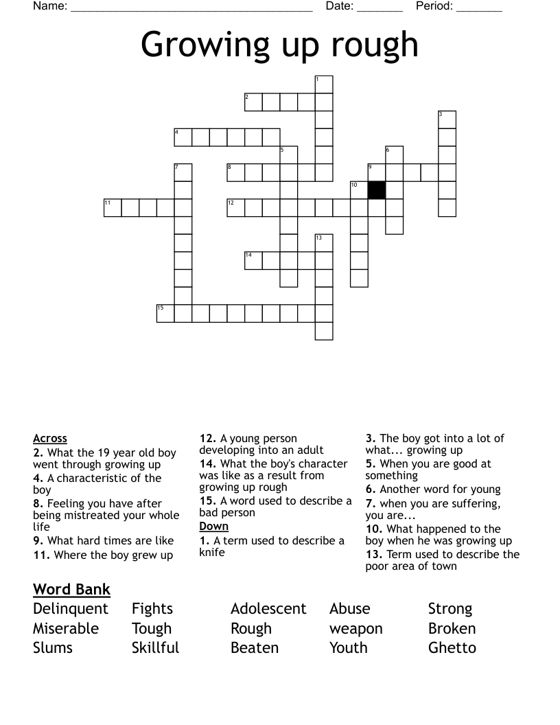 Growing up rough Crossword