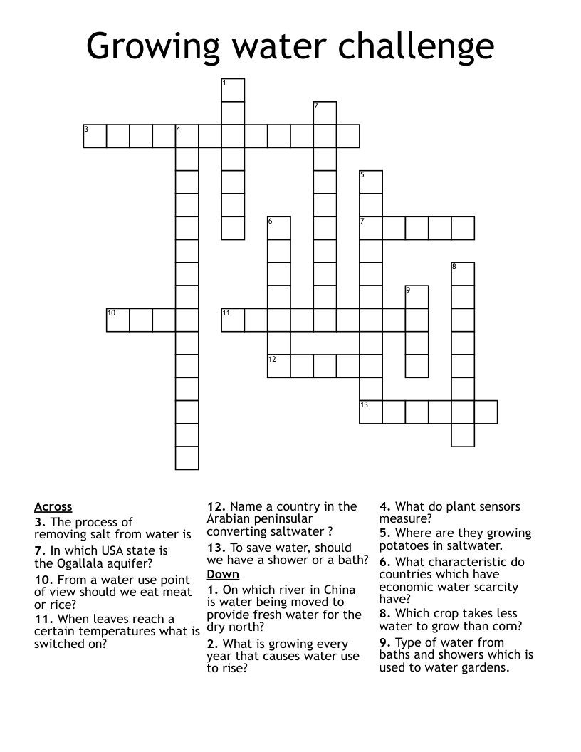 Growing water challenge Crossword
