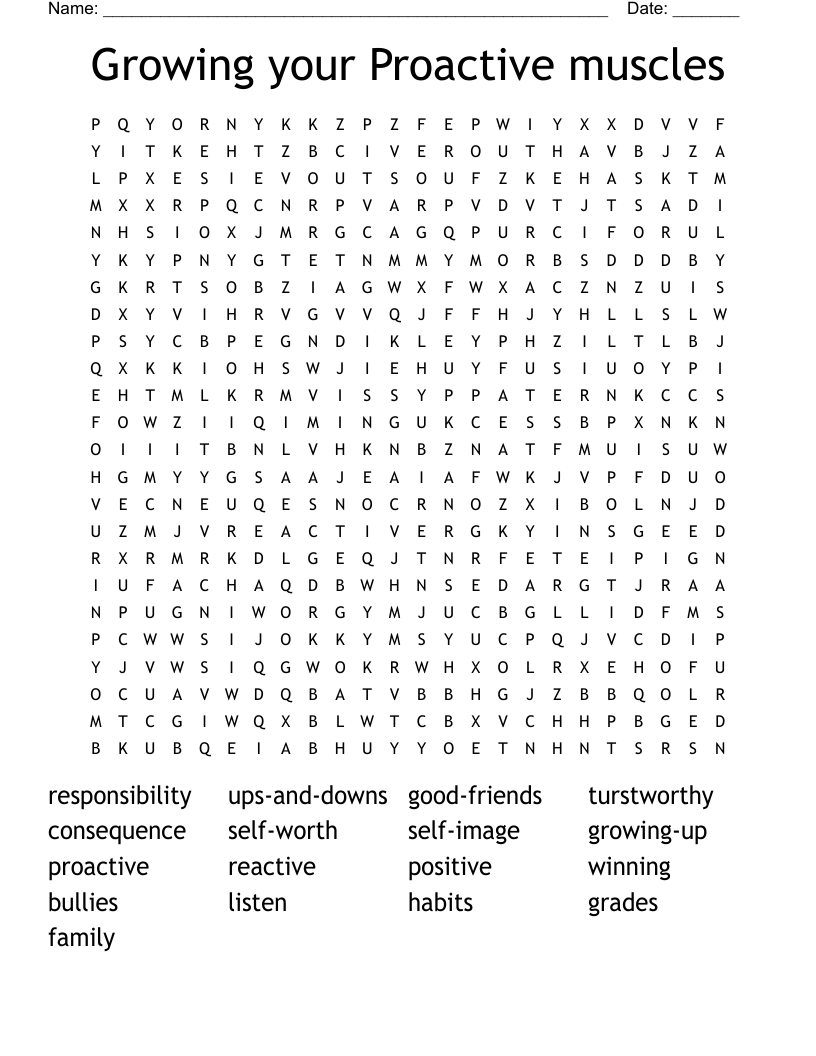 Growing your Proactive muscles  Word Search