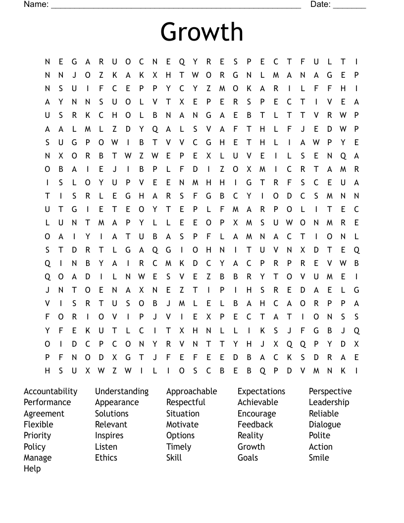 Growth Word Search