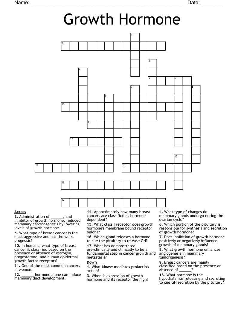 Growth Hormone Crossword