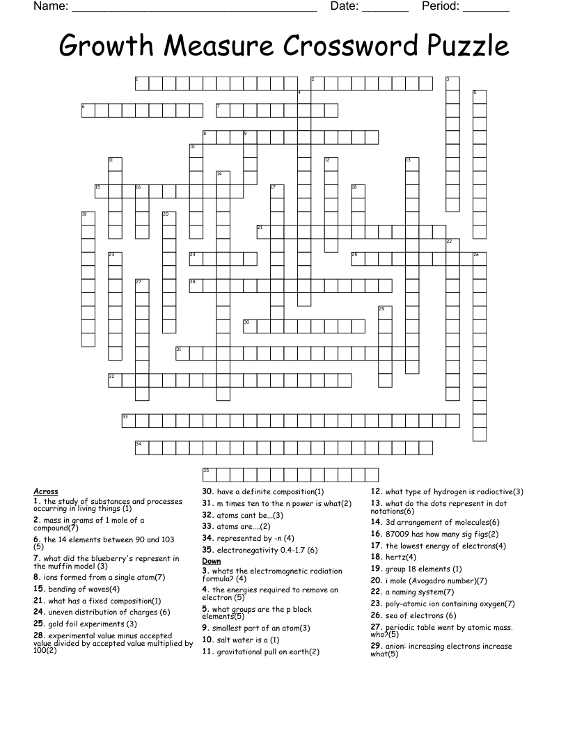 Growth Measure Crossword Puzzle